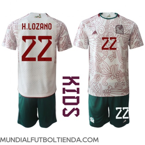Camiseta México Hirving Lozano #22 Segunda Equipación Replica Mundial 2022 para niños mangas cortas (+ Pantalones cortos)